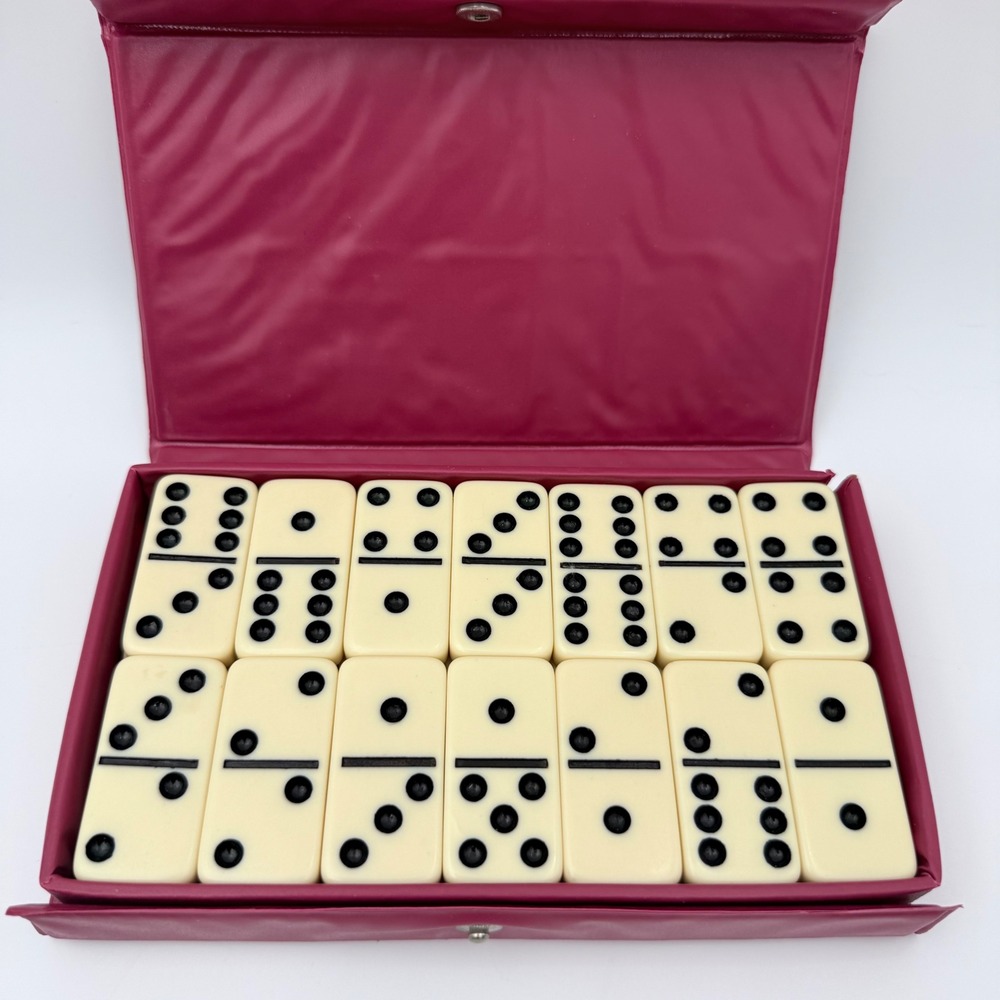 Cardinal Double Six Dominoes Set 28 Pieces Ivory Tiles Red Case - Picture 2 of 7
